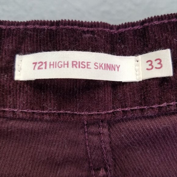 LEVIS 721 Corduroy Pants Women 33x30 High Rise Skinny Burgundy Button Fly Preppy - Picture 10 of 16